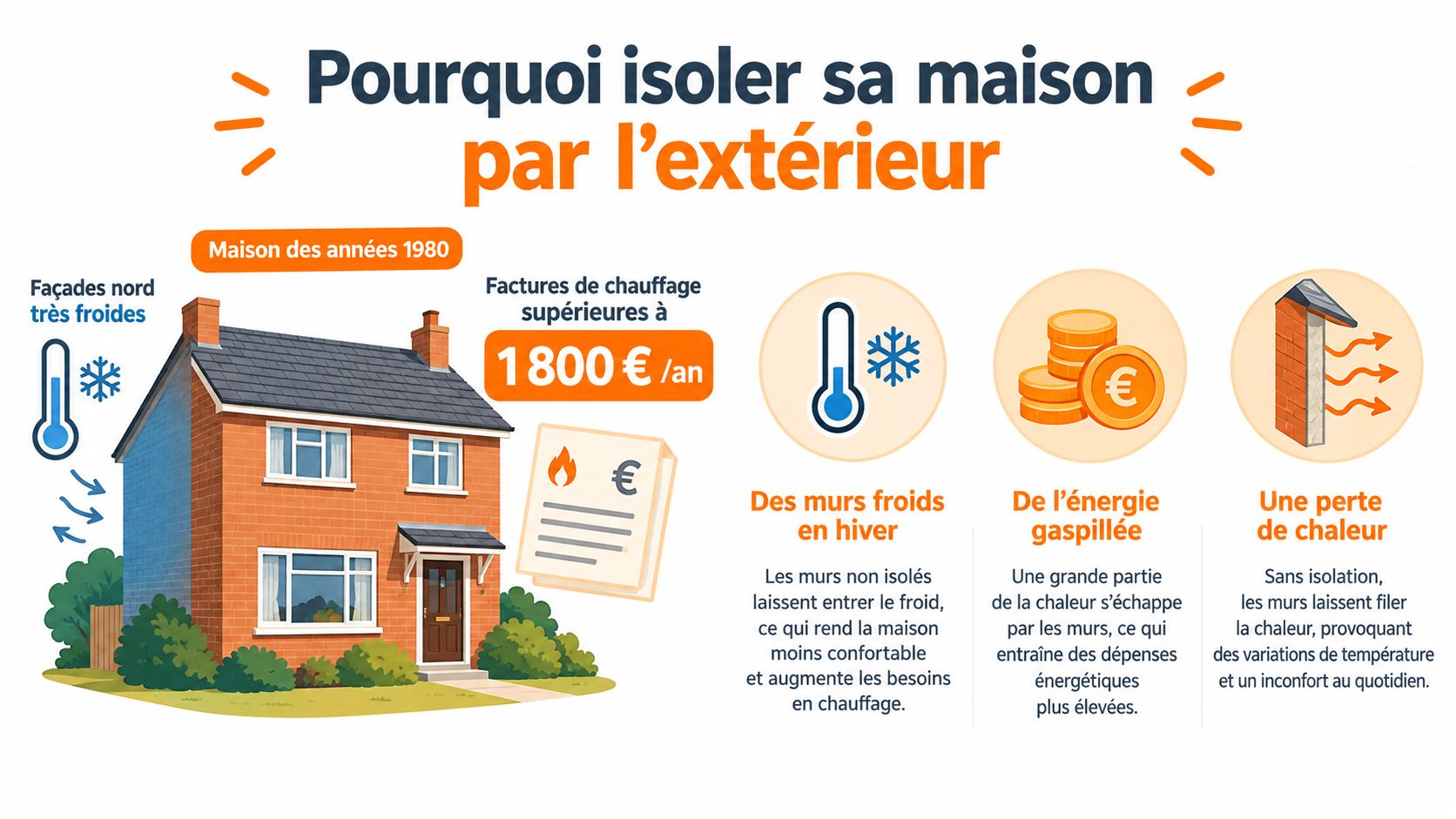 Une illustration montrant les problèmes liés à une maison non isolée des années 1980.