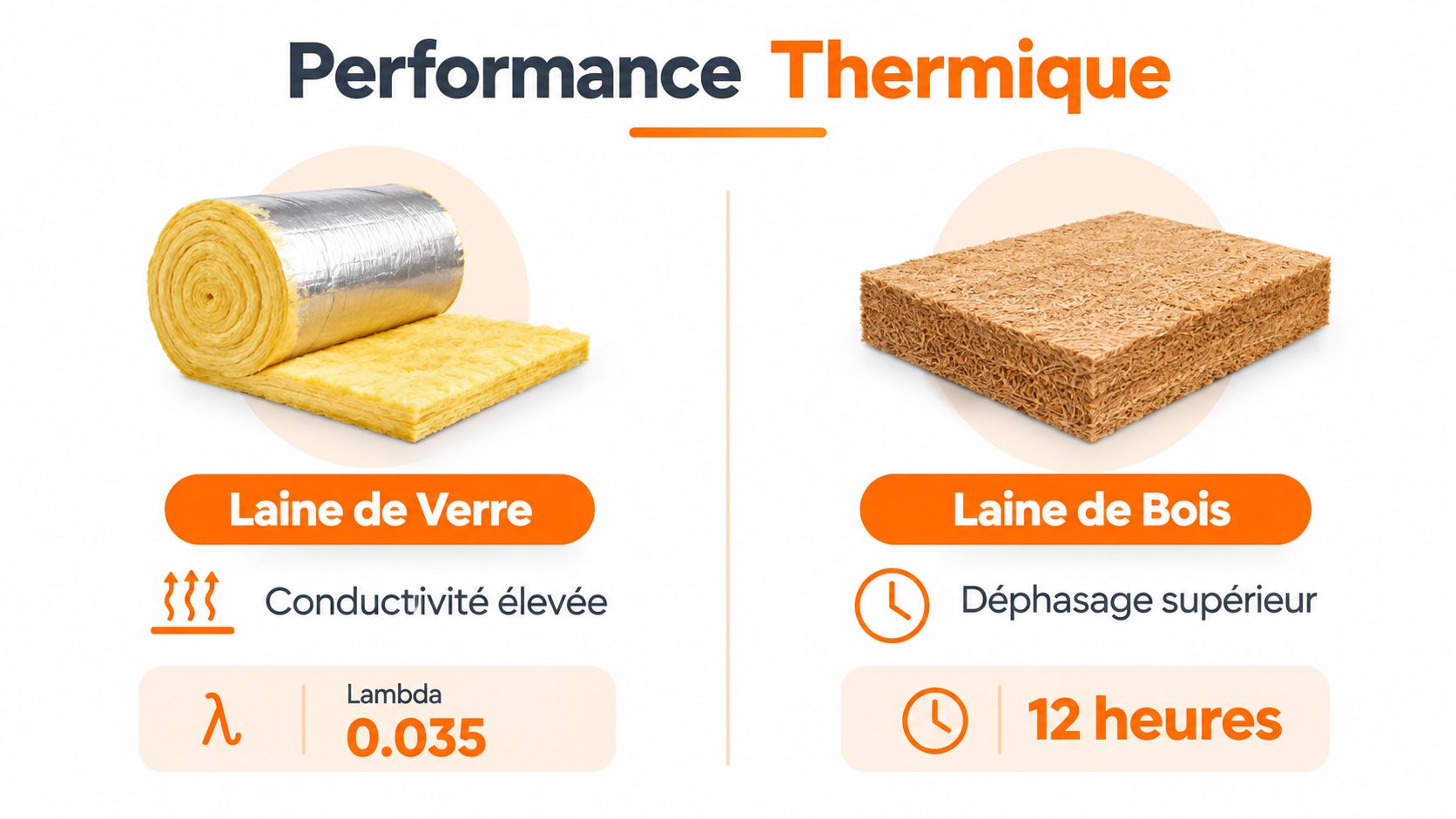 Comparaison entre la laine de verre et la laine de bois pour l'isolation thermique du bâtiment.