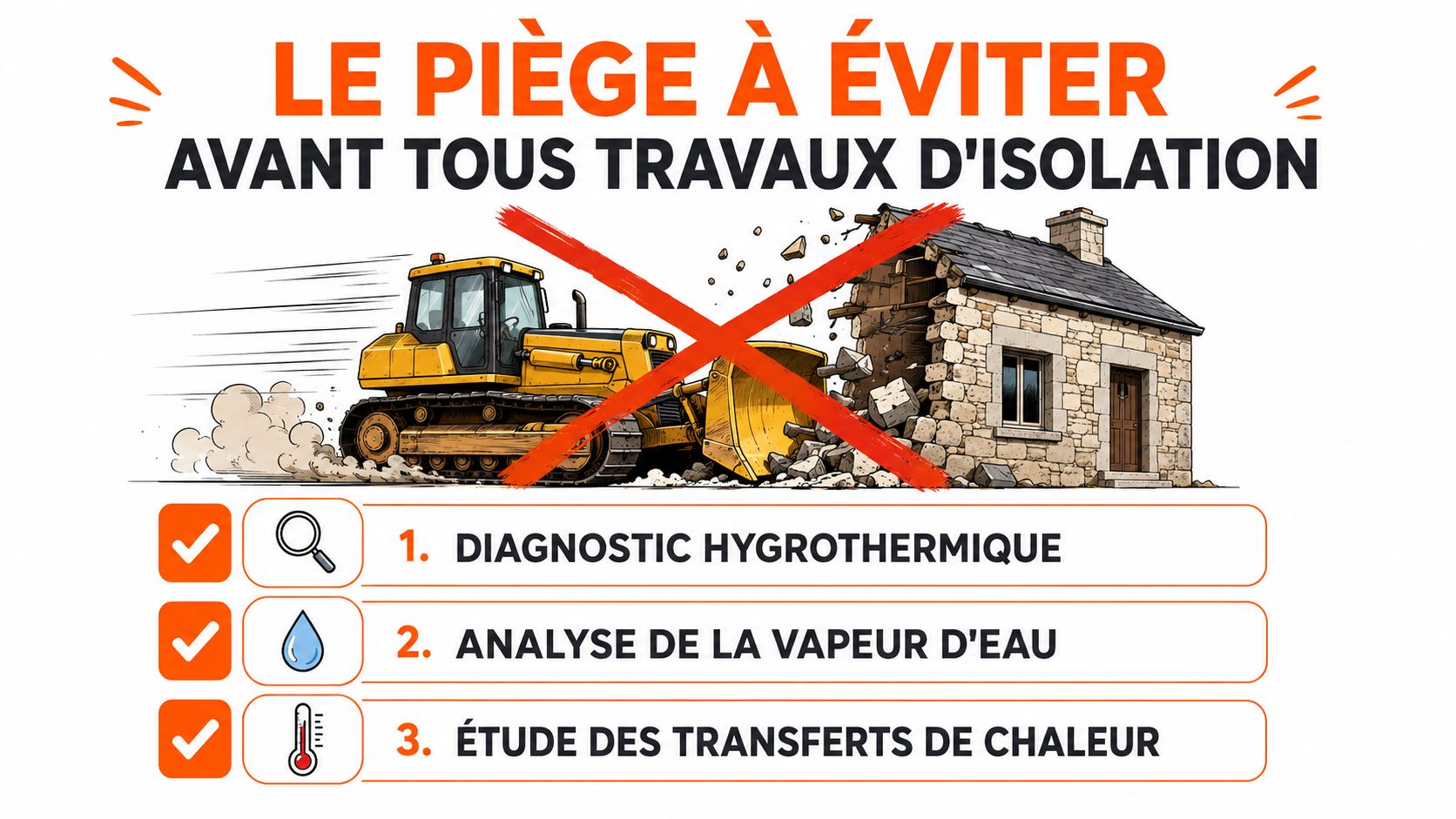 Illustration illustrant l'importance d'un diagnostic technique avant de réaliser des travaux d'isolation dans une maison.